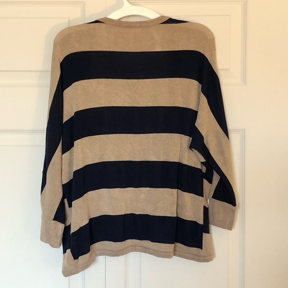 Monteau Tan & Navy Striped Open Cardigan Sweater Size L - Picture 3 of 3